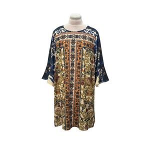 UMGEE Gorgeous Flowy Floral Print Shift Dress Bell Sleeves MEDIUM Boho Festival